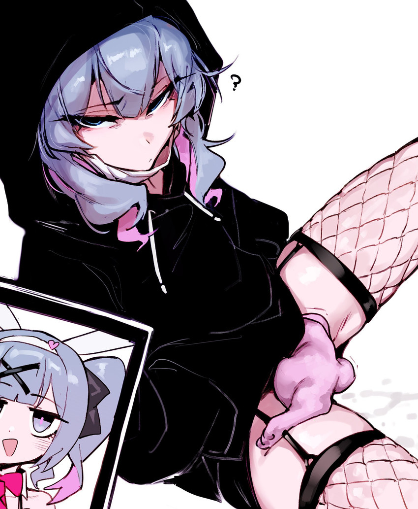 beastiality, bestiality, black clothing, black hoodie, bunny, cum, doppel, feral penetrating human, fishnets, hatsune miku, hoodie, legs spread, looking at viewer, rabbit, rabbit ears, rabbit hole (vocaloid), size difference, vocaloid