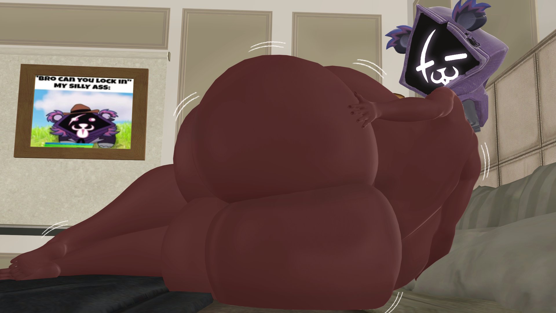 16:9, 3d, big ass, big breasts, brown body, commission, completely nude female, dra111 (artist), dragon316, fortnite, massive ass, massive breasts, on bed, photo background, raven team leader, sfm, ych commission