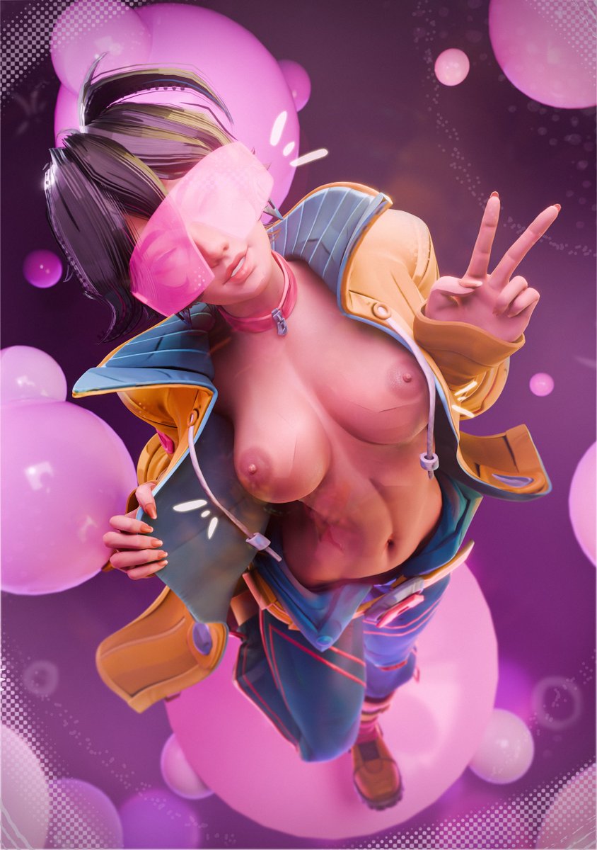 1girls, 3d, areolae, black hair, breasts, female, female only, female torso, jubilation lee, jubilee, jubilee (marvel rivals), light skin, light-skinned female, marvel, marvel comics, marvel rivals, nipples, open clothes, shibarademu, solo