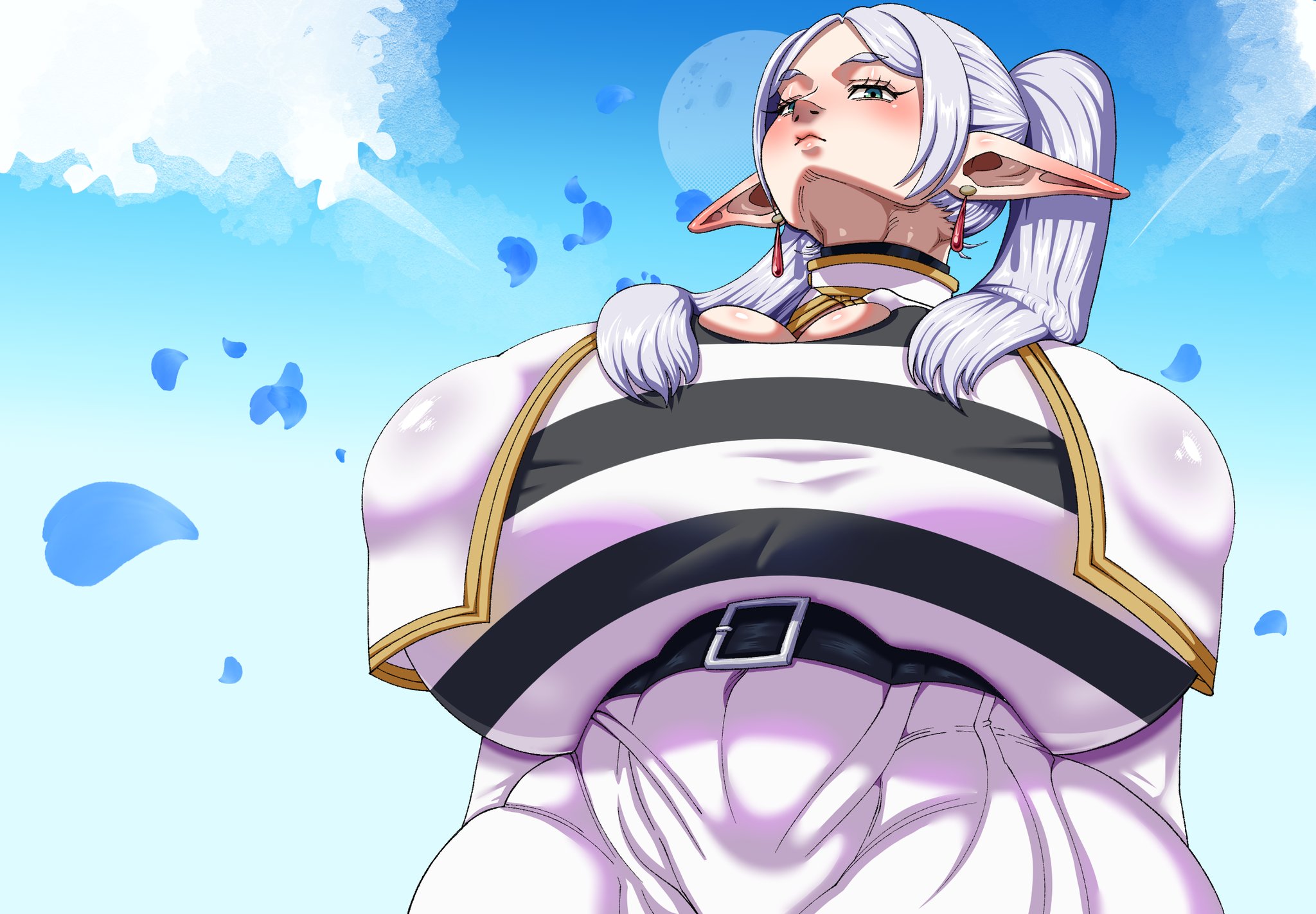 1girls, big breasts, breasts, child bearing hips, curvy, curvy figure, elf, enormous breasts, female, female only, frieren, frieren beyond journey's end, giant breasts, gigantic breasts, ginormous breasts, goodhorny69, hourglass figure, huge breasts, hyper breasts, large breasts, low-angle view, massive breasts, meme, nipples visible through clothing, redraw, reference image, thick thighs, thighs, thunder thighs, upward angle frieren drawing (meme), voluptuous, voluptuous female, wide hips