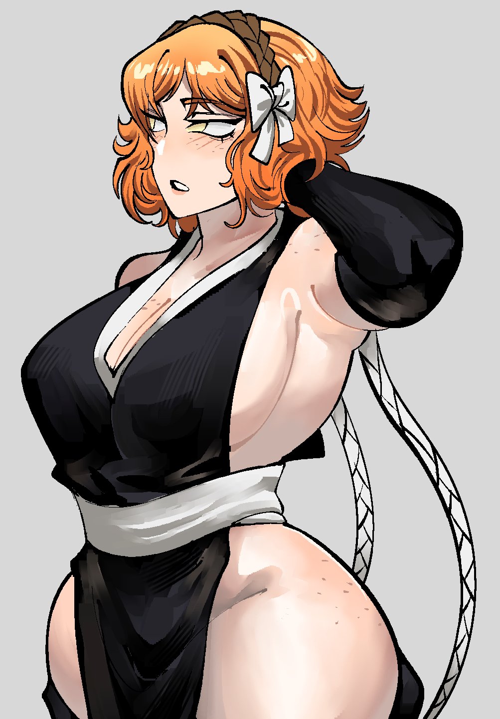 1girl 1girls 2d 2d_(artwork) 2d_artwork armpit armpits ass big_boobs big_breasts bleach blush blushing boobs breasts breedable_hips butt cleavage color colored cosplay cosplaying_as_character eclipseecliptus embarrassed female female_focus female_only freckles freckles_on_ass freckles_on_breasts hair hair_ornament hair_ribbon hakama hazel_eyes high_resolution highres hips ishmael_(limbus_company) kosode light-skinned_female light_skin limbus_company nearly_nude orange_hair project_moon revealing_clothes seductive seductive_body seductive_cleavage seductive_clothes sexy sexy_body sexy_clothing sexy_female sexy_pose short_hair sideboob simple_background soifon soifon_(cosplay) solo solo_female solo_focus sui-feng sui-feng_(cosplay) thicc thick thick_thighs thighs thin_waist voluptuous voluptuous_body voluptuous_female wide_hips yellow_eyes