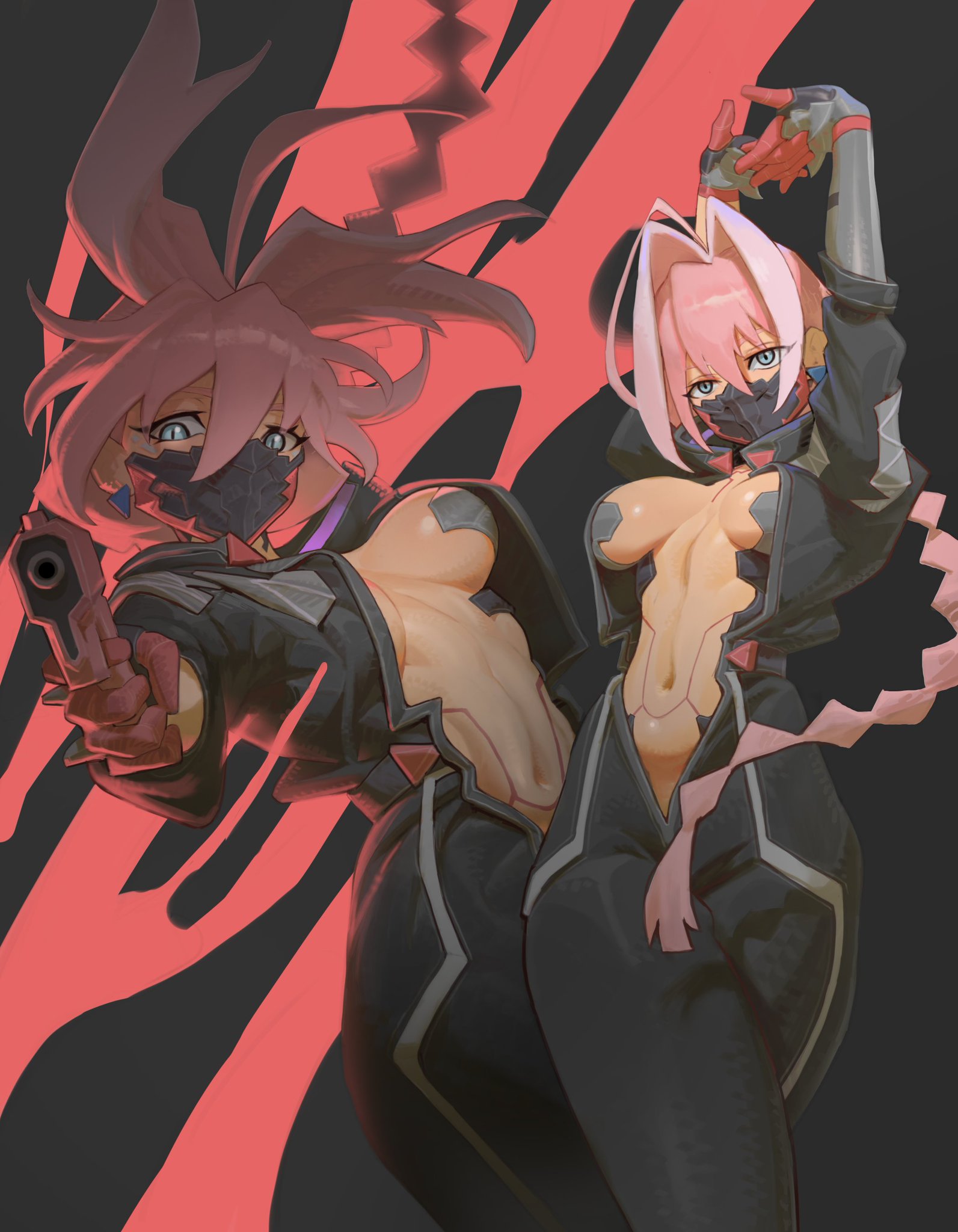 1girls, blue eyes, color, cyberpunk 2077, cyberpunk girl, cyberpunk: edgerunners, cyborg, cyborg girl, female, female focus, female only, hi res, long hair, looking at viewer, pink hair, slim waist, solo, solo female, talia yang, tan body, tan skin, thick thighs