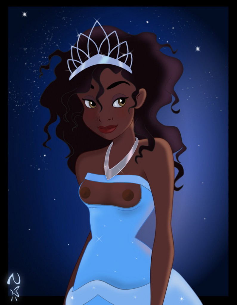 1girls black_hair blue_dress breasts dark-skinned_female dark_skin disney disney_princess dress female female_only human lipstick looking_away nipples nippy13 nude red_lipstick smile solo the_princess_and_the_frog tiana