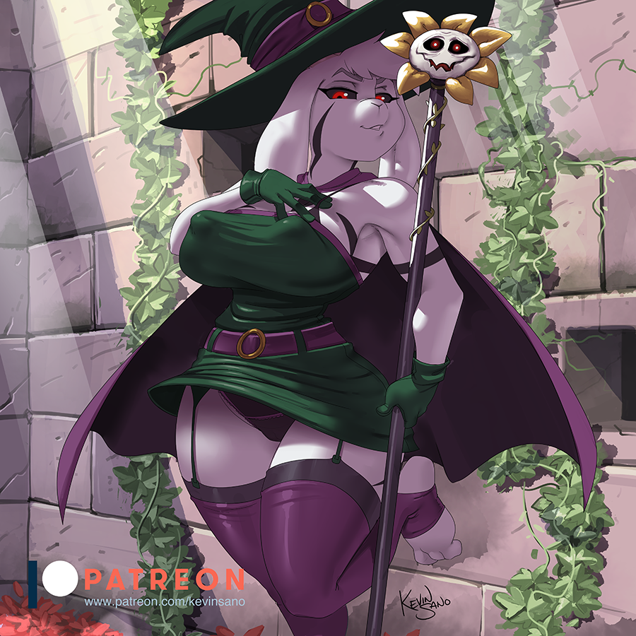 1:1 2020 anthro asriel_dreemurr asriel_dreemurr_(god_form) black_sclera boss_monster bovid breasts cape caprine clothed clothing digital_media_(artwork) female female_asriel flowey_the_flower gloves green_gloves hat headgear headwear kevinsano legwear looking_at_viewer mammal mtf_crossgender nipple_bulge nipple_outline patreon purple_cape red_eyes rule_63 signature solo text undertale url video_games wizard_hat