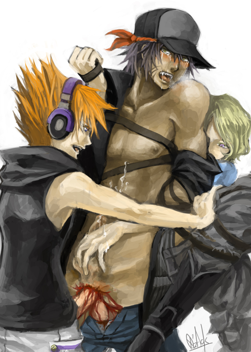 3boys anal assisted_rape blood double_anal double_penetration forced_yaoi joshua_kiryu male multiple_males neku_sakuraba rape sho_minamimoto the_world_ends_with_you two_on_one yaoi