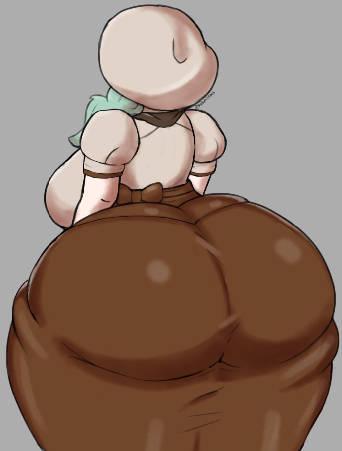 2026, artist name, bbw, big breasts, female, female only, from behind, fully clothed, gym leader, huge ass, katy (pokemon), nintendo, pale skin, pale-skinned female, pantylines, pawg, pokemon, pokemon sv, radionoiseart, shiny clothes, simple background, thick thighs, wide ass, wide hips, wide thighs
