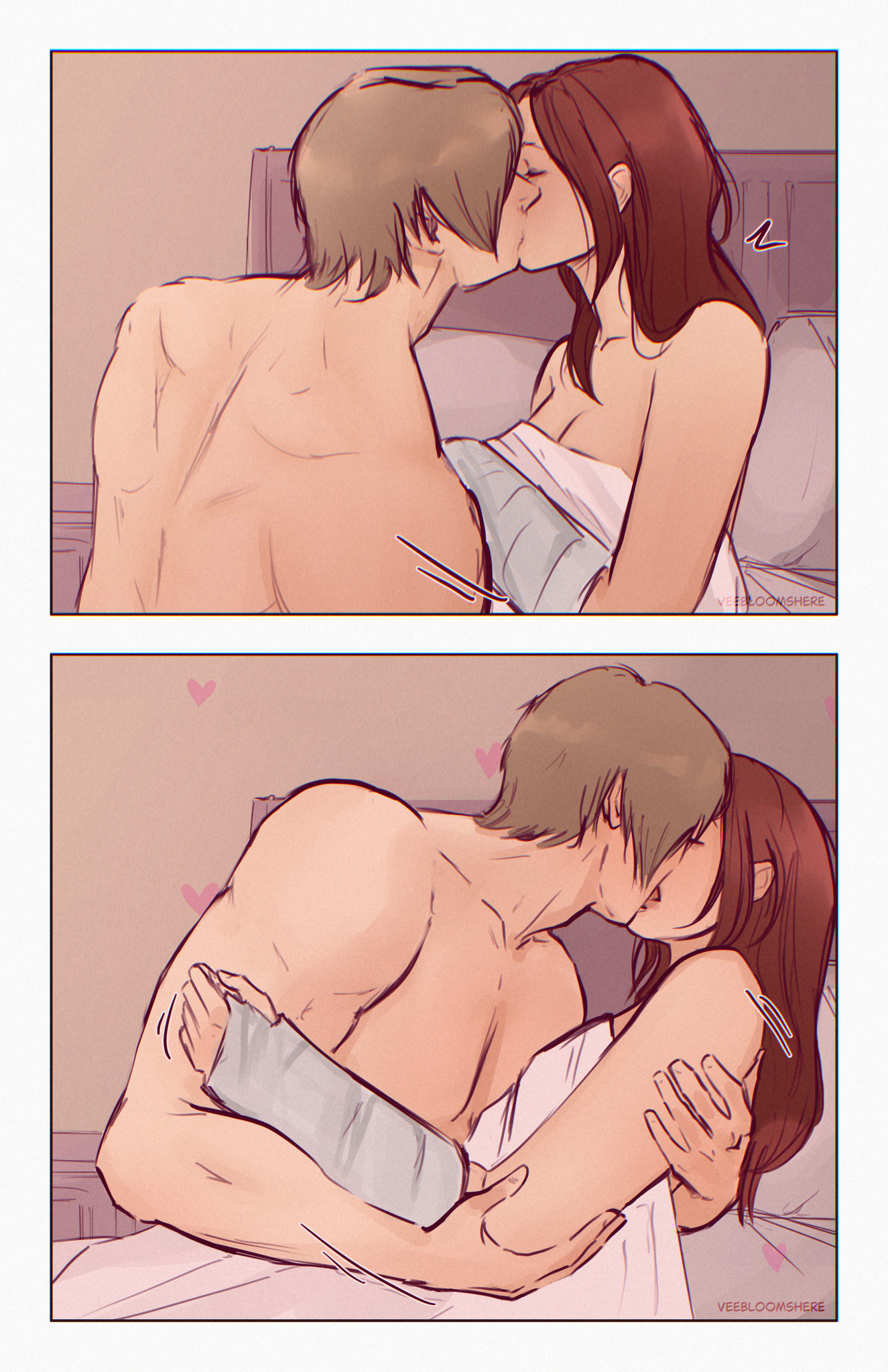1boy, 1girl, bandaged arm, claire redfield, female, heart, imminent sex, kissing, leon scott kennedy, making out, male, male/female, passionate kiss, plaster, red hair, resident evil, resident evil 2, resident evil 2 remake, romantic, sensual, shirtless, straight, tongue kiss