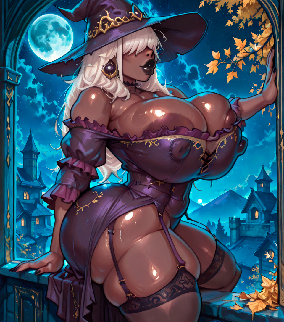ai generated, big ass, big breasts, bimbo, bimbo body, bimbo lip, bimbo lips, bimbofication, bimbofied, breasts, breasts bigger than head, caught in the act, cleavage, covered nipples, curvy, curvy body, curvy female, curvy figure, curvy hips, cutout, dark areola, dark nipples, dark skin, dark-skinned female, deep cleavage, dominant female, elden ring, elden ring nightreign, elegant, emotionless, fat thighs, female, female only, from below, fromsoftware, garter belt, garter straps, gothic, hair over eyes, huge ass, huge breasts, long hair, massive ass, massive breasts, massive butt, massive thighs, mature female, milf, mommy, night, night sky, panties, proud, recluse (nightreign), see-through, see-through clothing, sideboob, slim waist, starlightnex, stockings, thick, thick ass, thick hips, thick legs, thick lips, thick thighs, thigh highs, thighhighs, thighs, white hair, wide hips, witch, witch hat