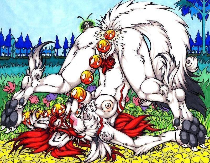 amaterasu anal anal_beads anal_beads_pull barefoot fenrir_lunaris furry issun nipple nipples nude okami