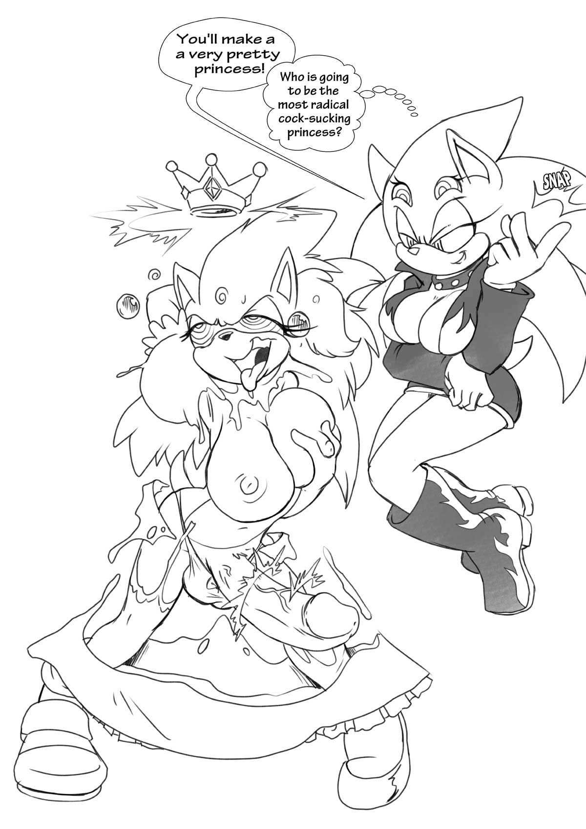 1futa, 1girls, anthro, areola, ass expansion, balls, balls in panties, bimbo, bimbofication, black and white, breast expansion, breast growth, breast growth (enlargement), breasts, busty, cleavage, eyelashes, female, femdom, feminization, fucked silly, furry, futa transformation, futanari, futasub, gender transformation, hedgehog, hypnosis, intersex, kandlin, looking pleasured, mind break, mind control, nipples, penis, rule 63, scourge the hedgehog, sega, sonic (series), sonic the hedgehog, sonic the hedgehog (series), topless, transformation, voluptuous