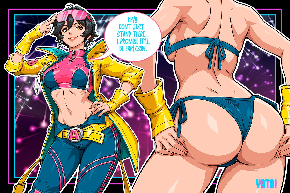 1girls, 2d, asian female, ass, backshots, bikini, clothed, fully clothed, high-res, jubilation lee, jubilee, jubilee (marvel rivals), marvel, marvel comics, marvel rivals, navel, x-men, yatagarasupen