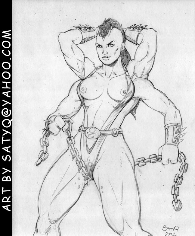 1girls 2012 2d 3_fingers black_and_white breasts chain clothing female female_only front_view monochrome mortal_kombat mortal_kombat_(2011) multi_arm multi_limb pose satyq sheeva sheeva_(mk9) shokan sketch solo standing tagme uncensored