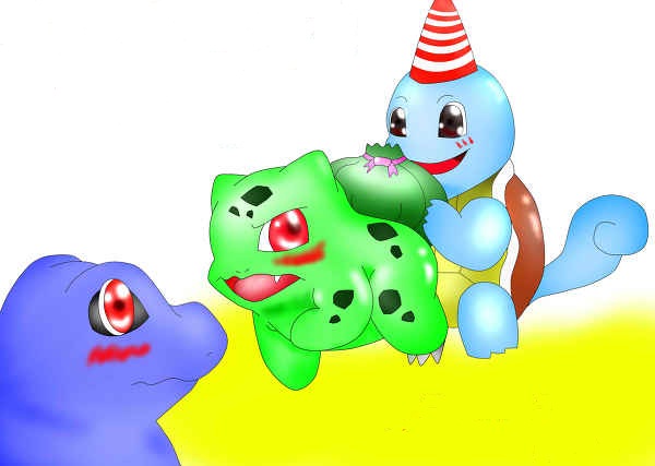 birthday bulbasaur feral interspecies nintendo pokémon_(species) pokemon pokemon_gsc pokemon_rgby shiny_bulbasaur shiny_pokemon squirtle tagme toto totodile