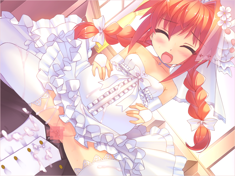 censored legs_apart mahou_shoujo_lyrical_nanoha_a's mahou_shoujo_lyrical_nanoha_strikers mosaic_censoring spread_legs vita wedding_dress wedding_veil