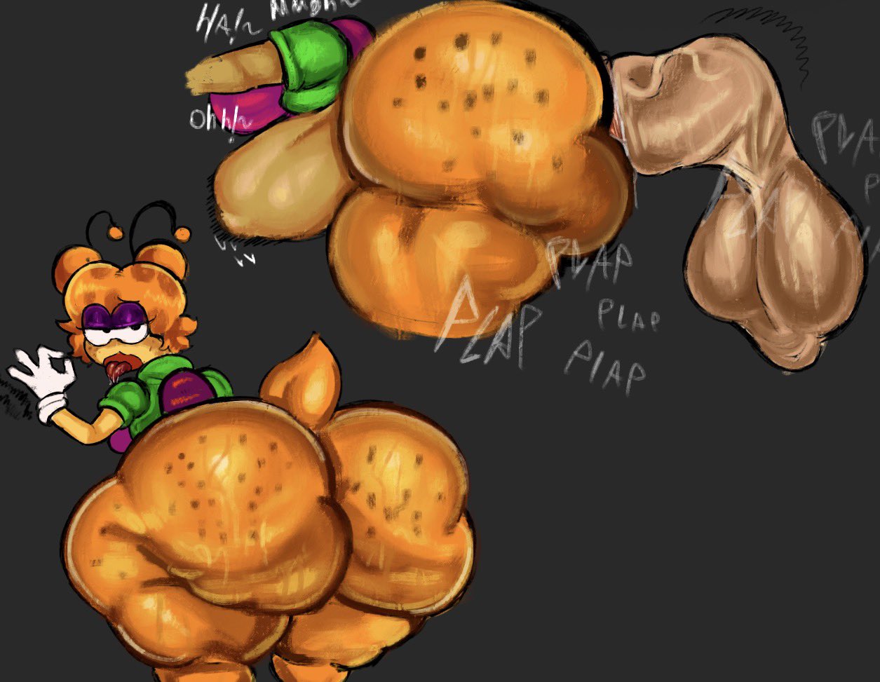 anal, anal sex, antennas, ass out, belly bulge, belly button, big ass, big penis, d-side encore girlfriend, d-side girlfriend, disumisu2, fat ass, fat cock, freckles, freckles on ass, freckles on thighs, friday night funkin, friday night funkin (d-side), from behind, from behind position, girlfriend (friday night funkin), gray background, huge ass, huge cock, inviting, inviting to sex, large penis, looking at viewer, looking back, moaning, mobian, mobian (species), ok sign, orange hair, plap, round ass, shirt only, small breasts, snail, snail girl, tail, thick thighs, thighhighs, thighs, twintails, veiny penis, whore eyes
