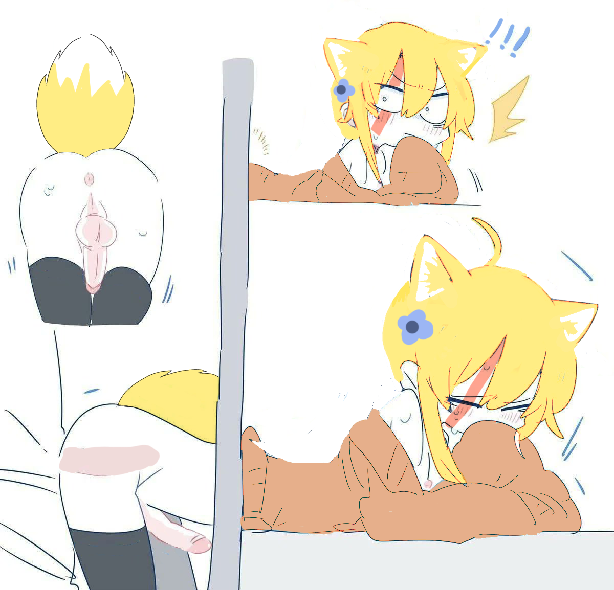 anal, cat ears, cum, cum inside, femboy, fox tail, kikimk, trap
