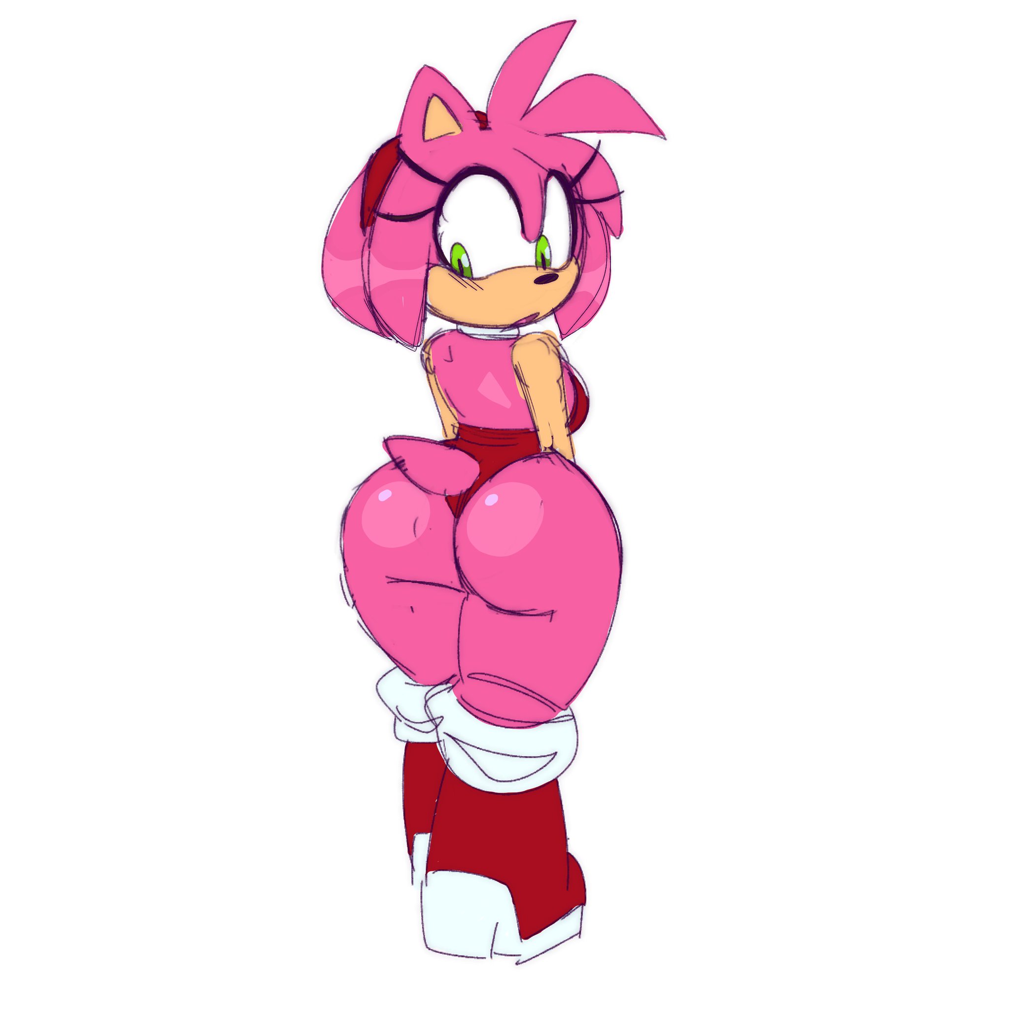 amy rose, back view, big ass, big booty, big breasts, big butt, boots, bottom heavy, bottom heavy anthro, bottom heavy female, bubble ass, bubble butt, caked up, diadem, eyelashes, fat ass, green eyes, hedgehog, hedgehog ears, hedgehog girl, hedgehog humanoid, huge ass, huge butt, large ass, large thighs, monamania, perfect ass, pink fur, pink hair, red dress, round ass, round butt, sega, sonic (series), sonic the hedgehog (series), thick ass, thick butt, thick hips, thick legs, thick thighs