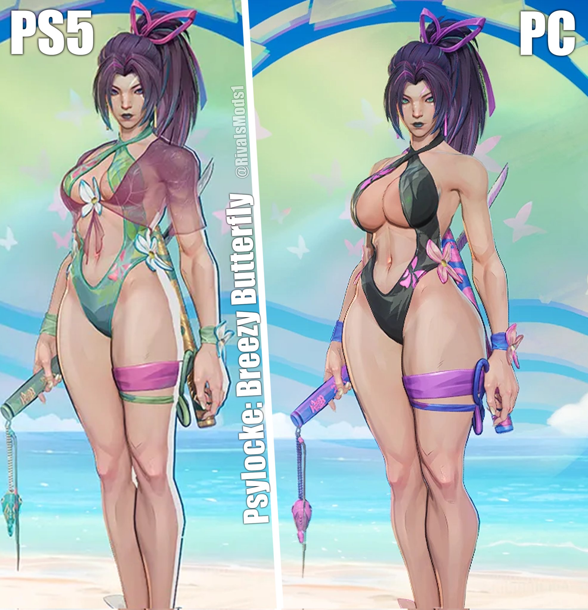 3d, big ass, big breasts, fully clothed, marvel, marvel rivals, mod, psylocke, psylocke (sai) (breezy butterfly), solo, thick thighs