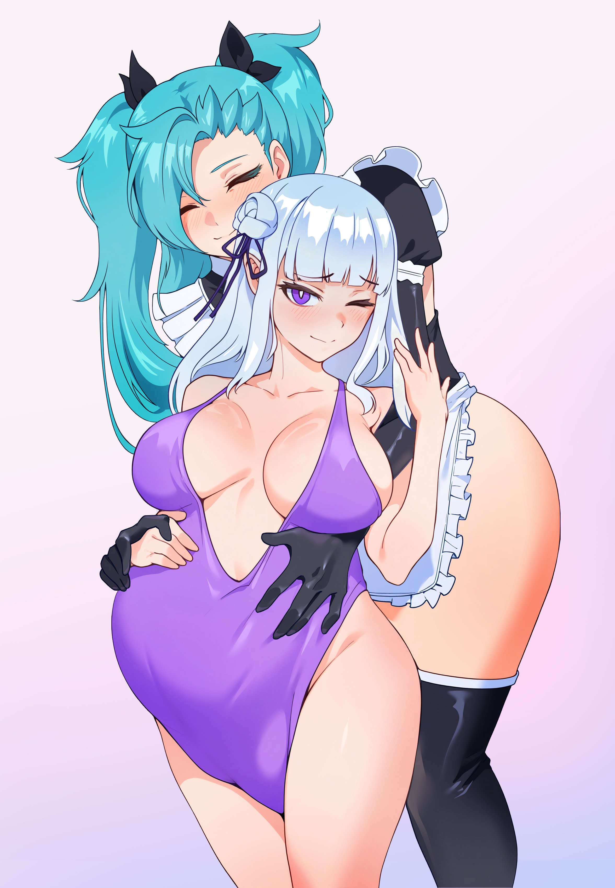 1futa, 1girls, after sex, after vaginal, akeno (itsnafulol), apron, big belly, bikini, blue hair, blush, breasts, cheating, cheating girlfriend, closed eyes, cucked by futa, dress, elf, emilia (re:zero), female, flower, futa on female, futa wife, futa with female, futanari, hair between eyes, hair flower, hair ornament, hair over one eye, hair ribbon, half-elf, hug, hug from behind, huge breasts, intersex, interspecies, maid, maid apron, maid bikini, maid headdress, netorare, ntr, one eye closed, pointy ears, pregnant, pregnant female, purple eyes, pussy, re:zero kara hajimeru isekai seikatsu, ready to pop, ribbon, silver hair, smile, someone (someone199912), someone19912, thick thighs, thighhighs, thighs, twintails, unconventional maid, white hair, wide hips