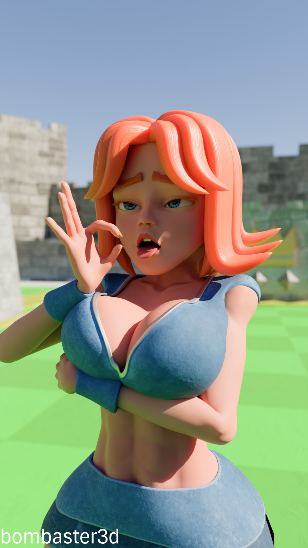 1girls, 3d, bombaster3d, breasts, clash (series), clash royale, clothed, valkyrie (clash royale)