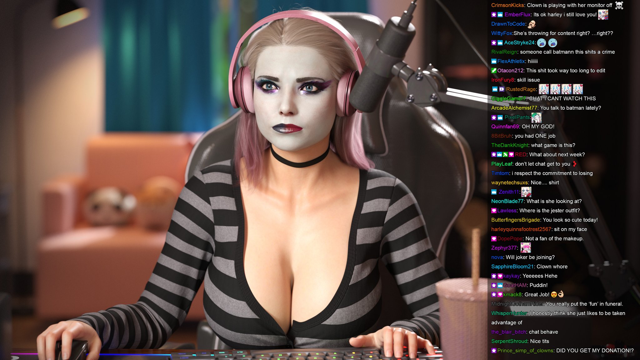 1girls, 3d, batman (series), big ass, big breasts, breasts, curvaceous, curvy, curvy figure, dc, dc comics, female, female only, gamer girl, harleen quinzel, harley quinn, harley quinn (arkham), harley quinn (suicide squad game), hips, hourglass figure, huge ass, huge breasts, large ass, large breasts, legs, light skin, light-skinned female, live reaction, mature, mature female, otacon212, slim waist, solo, solo female, streamer, streaming, suicide squad, suicide squad: kill the justice league, thick, thick hips, thick legs, thick thighs, thighs, twitch, voluptuous, waist, wide hips