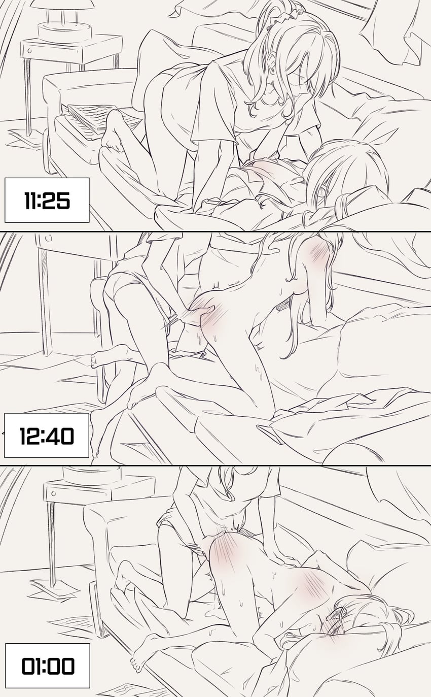 2girls, all fours, asahina mafuyu, blush, breasts, clothed female nude female, couch, couch sex, female, fingering, greyscale, leaking pussy, long hair, masturbating other, monochrome, naked female, partially clothed, project sekai, pussy, underwear, vaginal fluids, vaginal penetration, yoisaki kanade, yuri