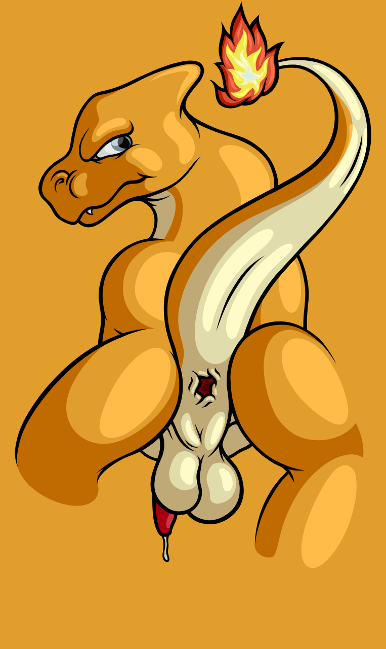 anus back_view beige_skin bent_over charmeleon color fire flygon_(artist) grey_eyes looking_at_viewer looking_back male male_only nintendo nude open_eyes orange_background orange_skin penis pokémon_(species) pokemon precum raised_tail shiny_charmeleon shiny_pokemon slug solo tail tail_fire testicles