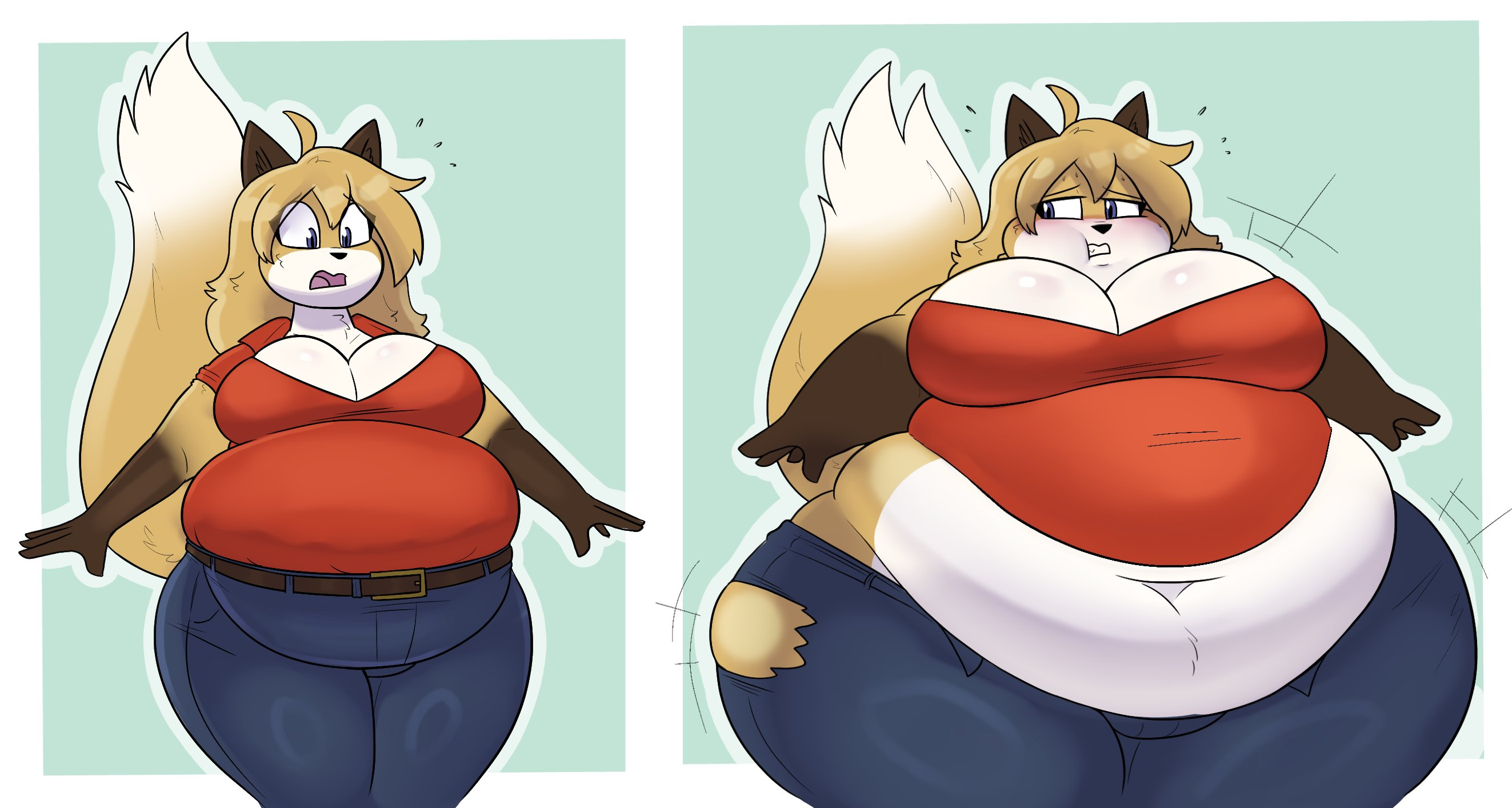 bbw, big breasts, breasts, chocend, cleavage, female, fujiko (inazuma kat), furry, huge breasts, overweight, tagme, thick thighs, weight gain, weight gain female, wide hips