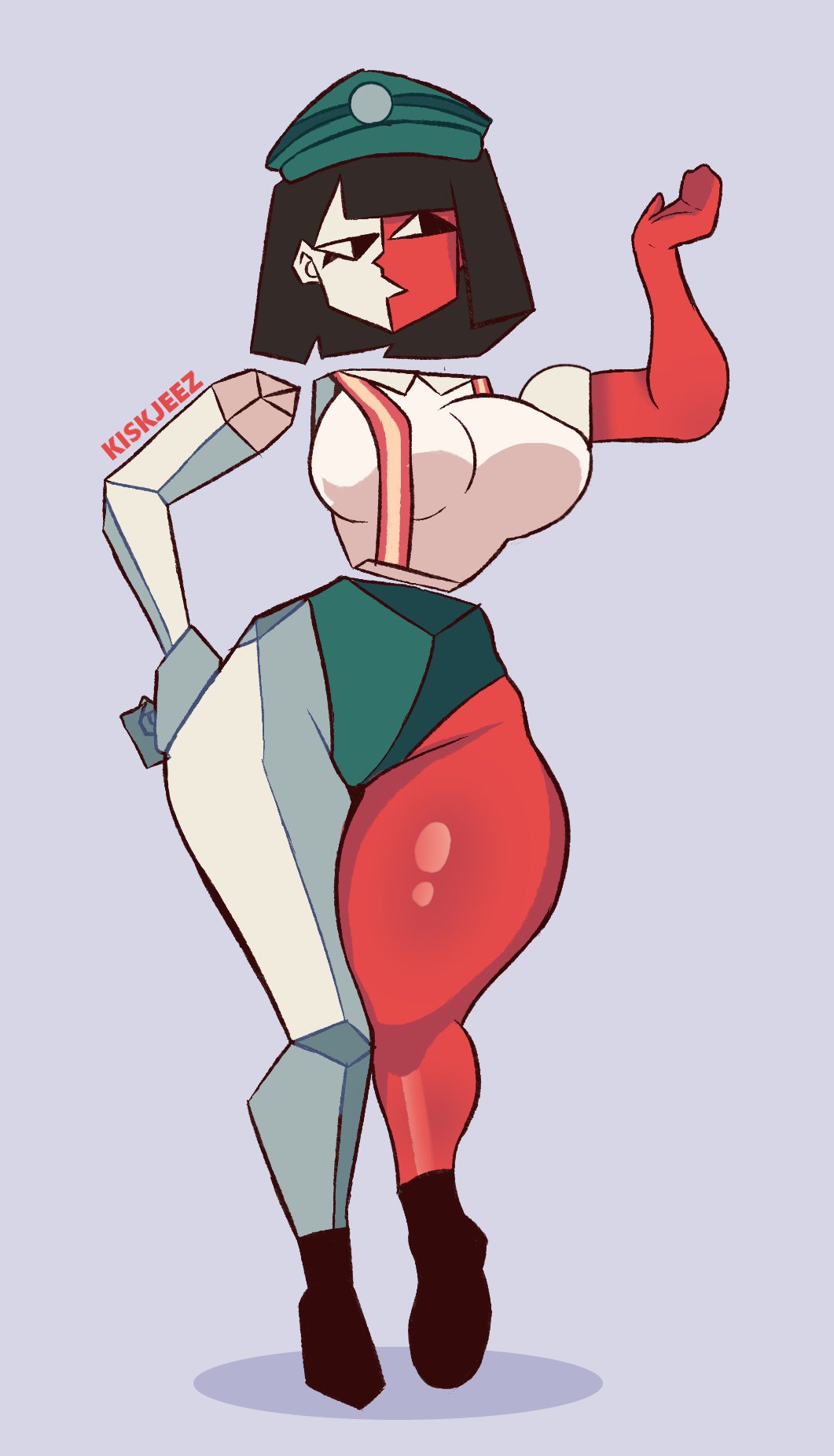 1girls, clothed, different ass sizes, dream bbq, ena, ena (dream bbq), ena (series), exaggerated proportions, female, front view, kiskjeez, simple background, solo, standing, tagme, thick thighs