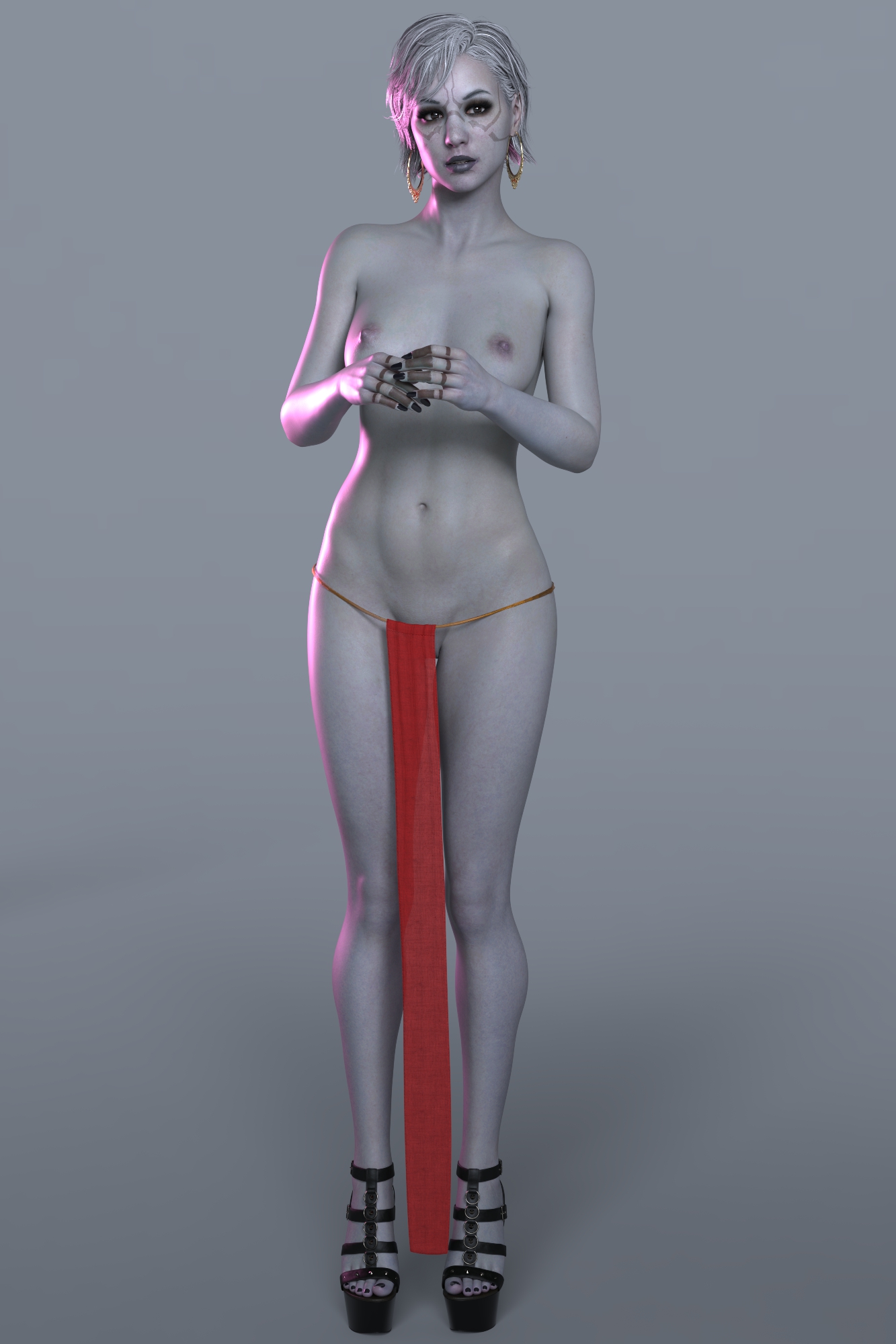1girls, 3d, daz studio, female, female only, grey skin, grey-skinned female, high heels, jedi: fallen order, loincloth, merrin, pelvic curtain, platform heels, solo, star wars, topless, topless female, zauselzaus