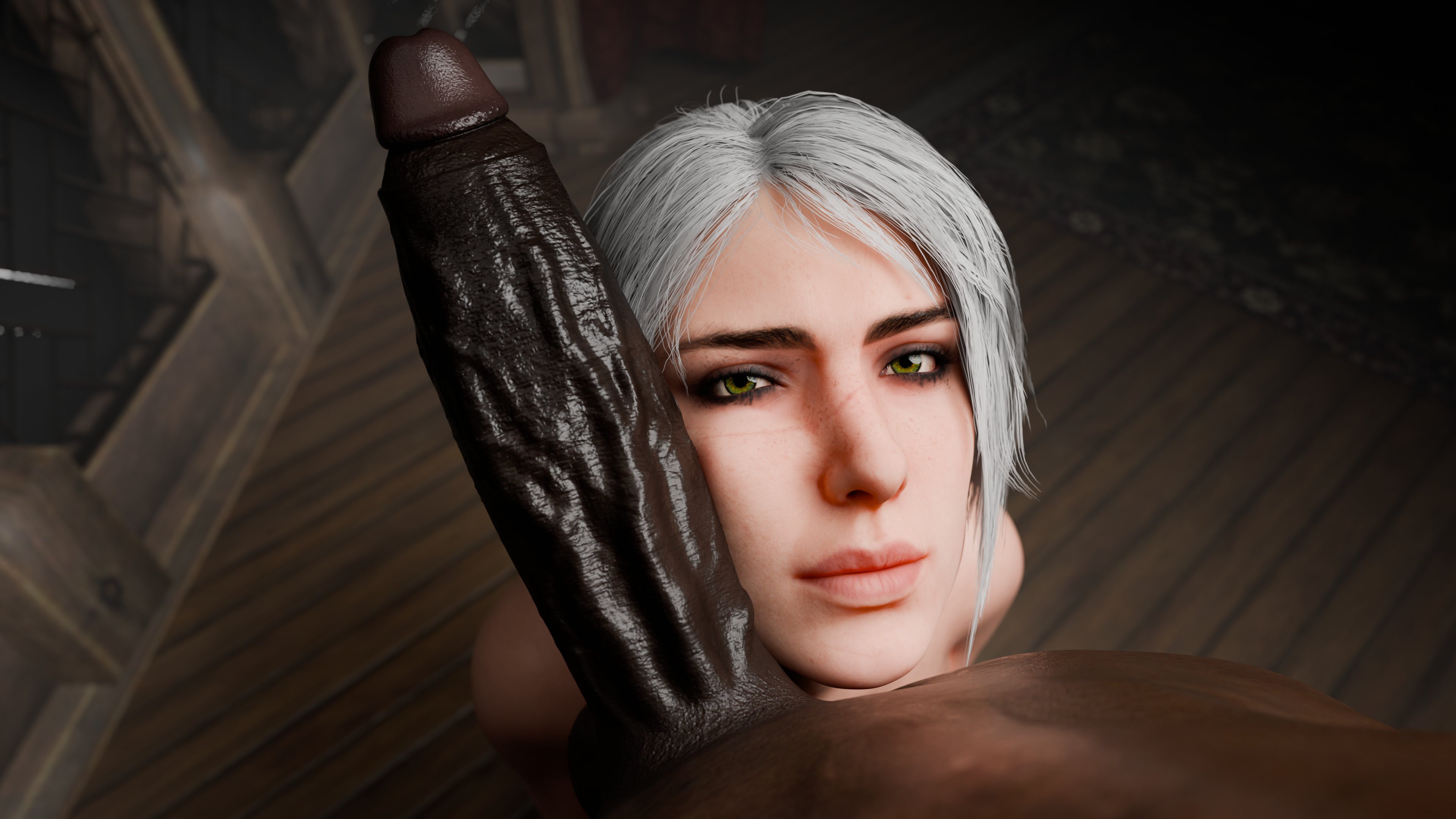 1boy, 1girls, 3d, baldur's gate, baldur's gate 3, big penis, cock, completely nude, dark skin, dark-skinned male, derpderp, dungeons and dragons, duo, elf, female, forgotten realms, green eyes, half-elf, huge cock, interracial, light skin, light-skinned female, looking at partner, male, male/female, nude, nude female, nude male, pale skin, pale-skinned female, penis, penis on face, scar, scar on face, shadowheart, smile, smiling, straight, unseen male face, vascular, vascular penis, vein, veins, veins on dick, veiny, veiny penis, white hair, wizards of the coast, wyll ravengard