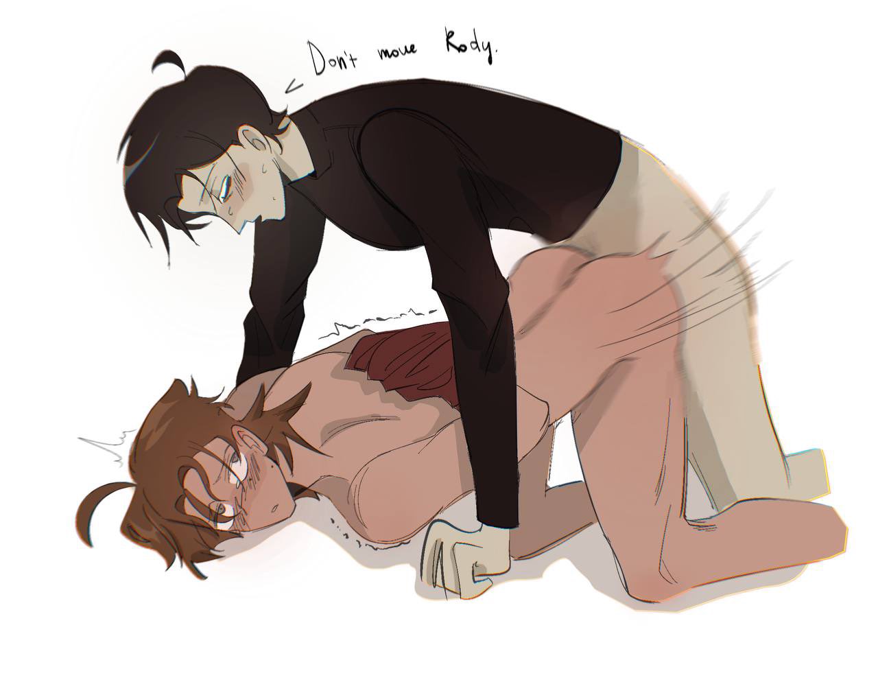 2024, 2boys, anal, anal sex, arms tied, arms tied behind back, ass, black hair, blush, blush lines, bondage, brown hair, chantara, clothing, color, colored, completely naked, completely nude, dead plate, dialogue, digital drawing (artwork), digital media (artwork), doggy style, doggy style position, dubious consent, english dialogue, english text, gay, gay anal, gay male, gay sex, half naked, half-dressed, hands behind back, light skin, light-skinned male, long sleeves, looking at another, looking at partner, looking down, looking up, male, male only, male/male, medium hair, mole, mole under eye, naked, naked male, nude, nude male, pale skin, pale-skinned male, penetration, penile, penile penetration, penis, penis in ass, rape, restrained, restrained arms, restraints, rody (dead plate), rope, rope bondage, sex, shirt, shirt only, short hair, simple background, skinny, skinny male, sweat, sweatdrop, sweating, tear, text, tied arms, vincent (dead plate)