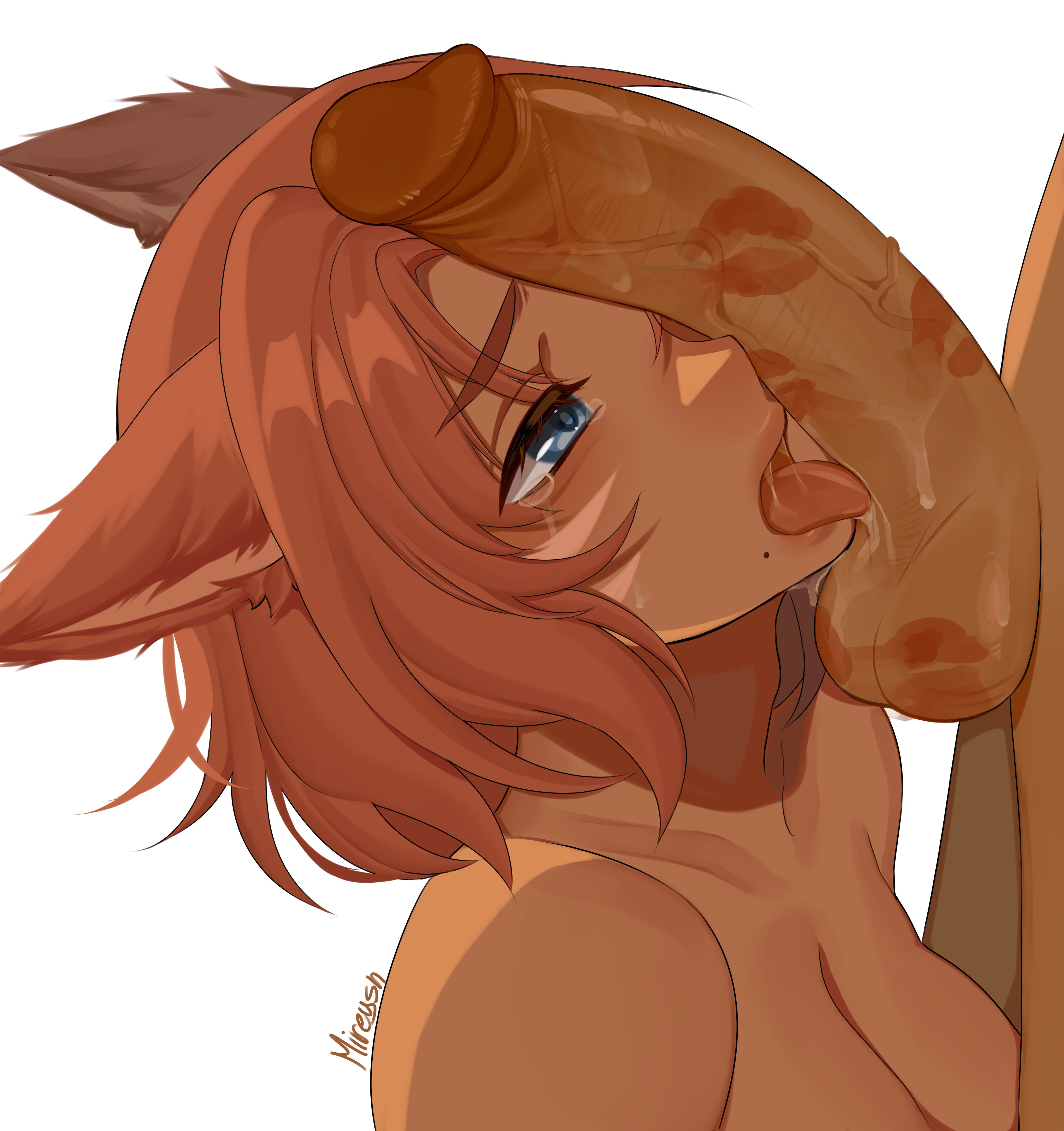 cat girl, catgirl, female, final fantasy xiv, licking penis, male, miqo'te, mireysh, penis, penis on face, uncensored