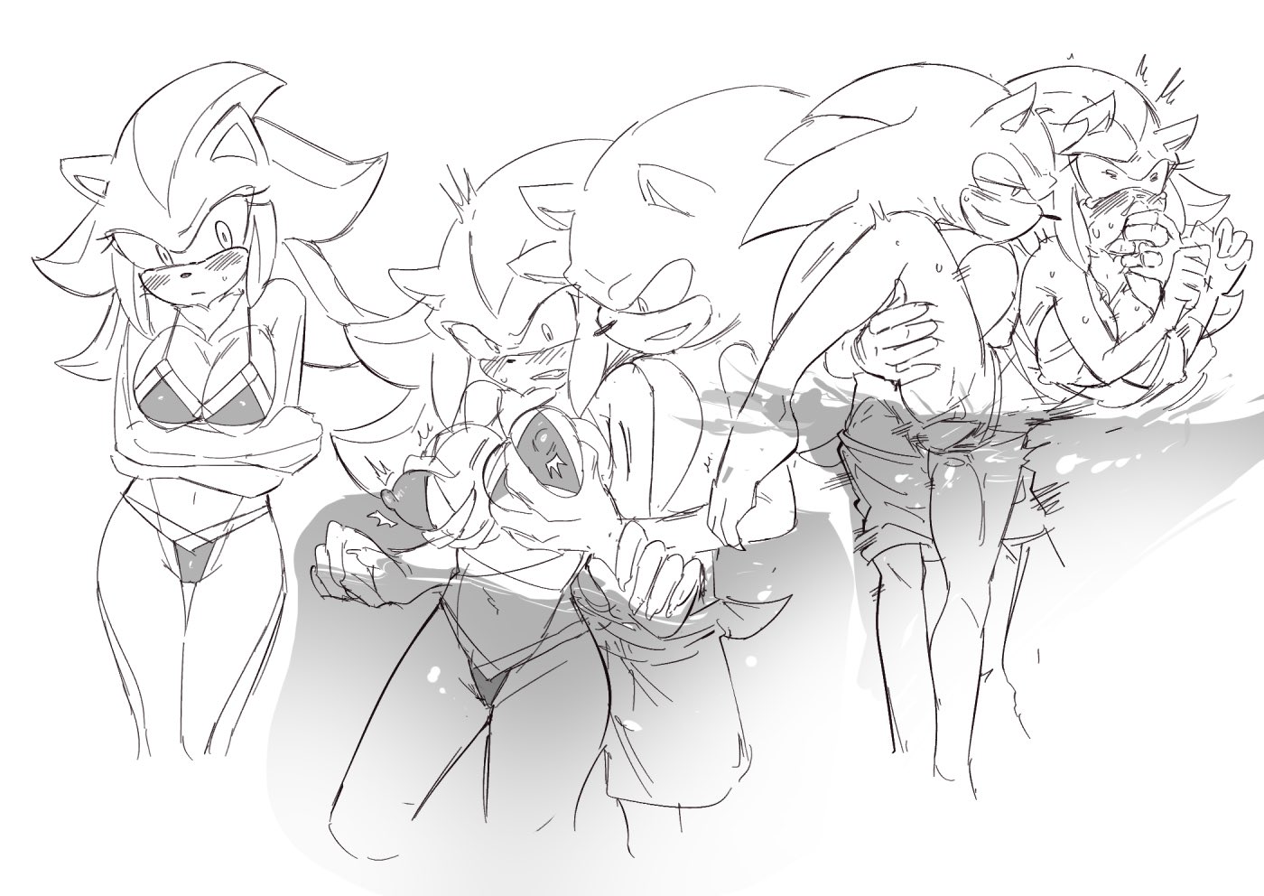 1boy, 1girls, bikini, blush, breast grab, breast shake, breasts, chest tuft, crying with eyes open, dubious consent, eulipotyphlan, female, fingers in mouth, genderswap, genderswap (mtf), junisnowhere, leg grab, leg up, male, nipple bulge, nipples visible through clothing, nonconsensual, panties aside, partially submerged, pool, pool sex, rape, rule 63, shade the hedgehog, shadow the hedgehog, sketch, sonic (series), sonic the hedgehog, sonic the hedgehog (series), straight, swimming pool, swimming trunks, swimwear, underwater sex, water