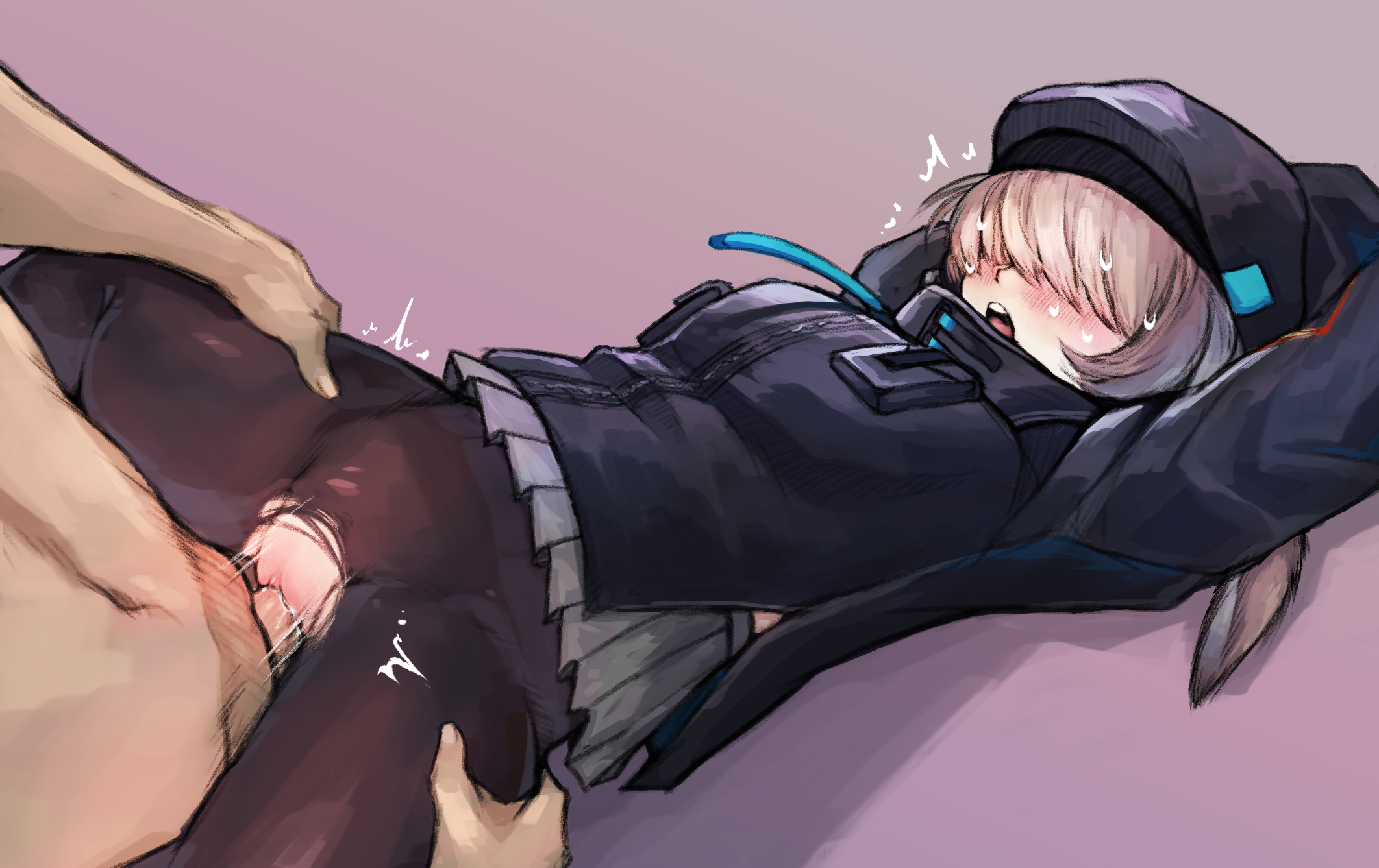1boy, 1girl, 1girls, arknights, blush, breasts, brown hair, clothed female nude male, clothed sex, clothing, drawfag, female, hair over eyes, long ears, male, open mouth, penetration, penis, pussy, rabbit ears, rabbit girl, reserve caster operator (arknights), reserve operator (arknights), sex, short hair, skirt, spread legs, straight, sweat, torn pantyhose, vaginal penetration, vaginal sex