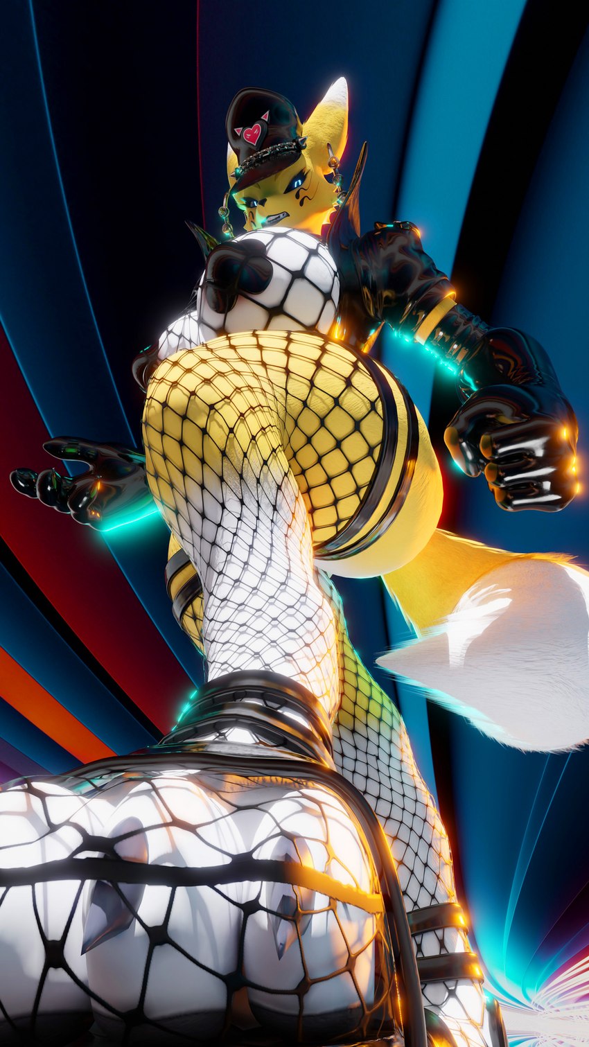 3d_(artwork) 4_fingers 4k 9:16 abstract_background absurd_res angry anthro bandai_namco big_breasts black_claws black_clothing black_hat black_headwear black_latex black_leather black_lips black_nose black_sclera blue_eyes breasts canid canine claws clothed clothing collar curled_tail digimon digimon_(species) digital_media_(artwork) dominatrix ear_piercing ear_ring facial_markings fangs feet female female_anthro fever-dreamer fingers fishnet_clothing fishnet_legwear fishnet_topwear fist fluffy fluffy_tail fur gloves glowing glowing_eyes handwear harness hat head_markings headgear headwear hi_res hoop_ear_ring jacket latex latex_clothing latex_gloves latex_handwear legwear lips looking_at_viewer looking_down looking_down_at_viewer mammal markings pasties piercing ring_piercing selfie snarling solo stepping_on_viewer symbol tail taomon taomon_(dogzeela) teeth toe_claws toes topwear white_body white_fur yellow_body yellow_fur