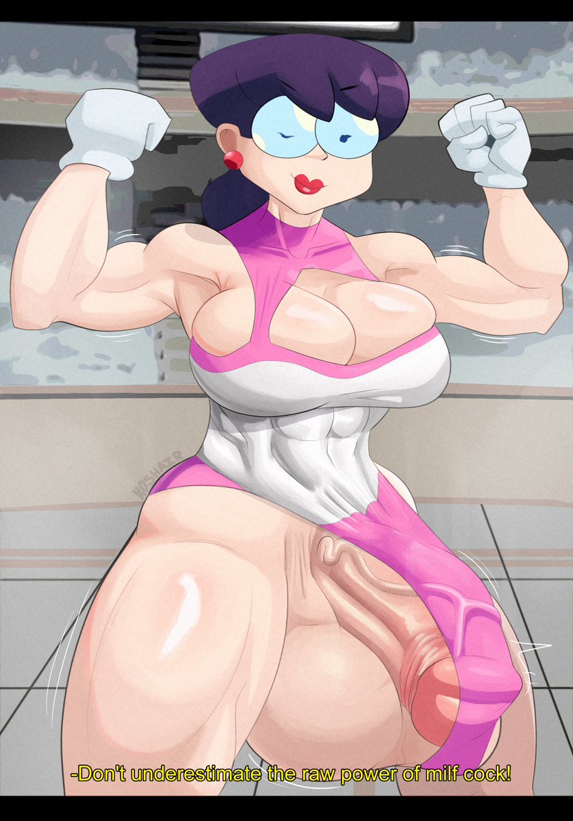 1futa athletic athletic_futanari balls big_balls big_penis breasts clothed clothing enormous_penis enormous_testicles erection futa_only futanari glasses huge_balls huge_cock human koshair light-skinned_futanari light_skin mama_(punch_punch_forever!) milf mostly_clothed mother muscular muscular_futanari penis punch_punch_forever! solo standing thick_thighs