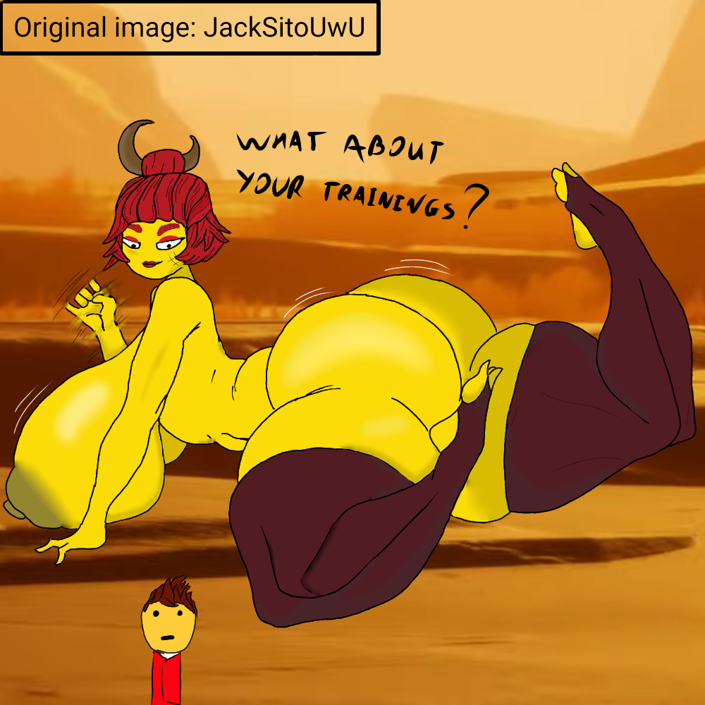 1boy 1girls ass ass_bigger_than_head backboob big_ass big_breasts big_butt breasts breasts_bigger_than_head female jacksito_(artist) kai_(ninjago) laying_on_breasts laying_on_stomach lego male netflix ninjago ninjago:_dragons_rising nipples nude nude_female red_hair red_lipstick wyldfyre_(ninjago) yellow_skin