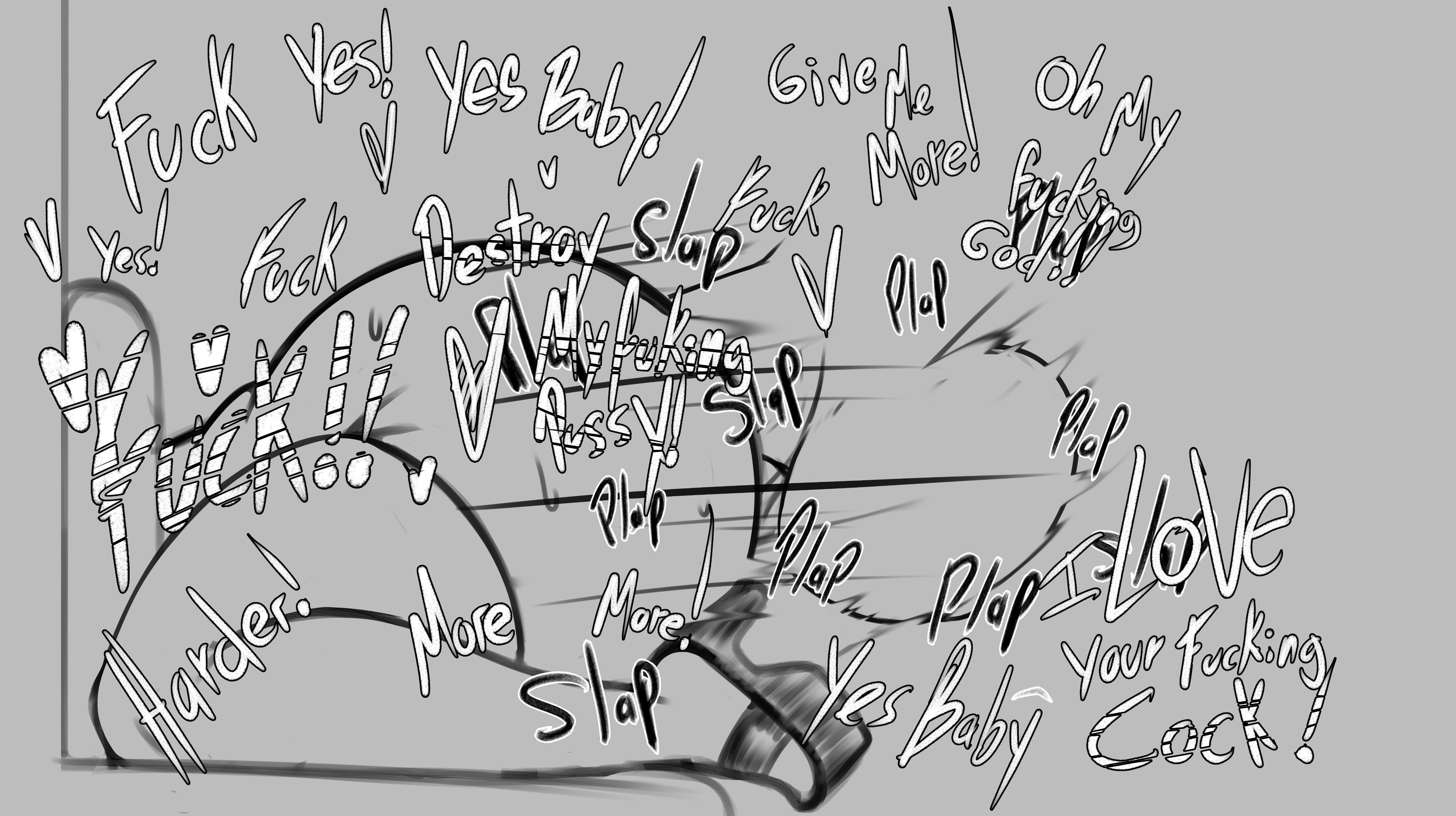1boy, 1girls, anal, anal penetration, anal sex, ass, balls, big ass, big breasts, big penis, breasts, english text, family guy, female, glasses, glory hole, holding, holding object, holding phone, huge ass, huge breasts, huge cock, male, medium hair, meg griffin, monochrome, mormokuma, on phone, penis, phone, sex, sex from behind, stuck, stuck in wall, testicles