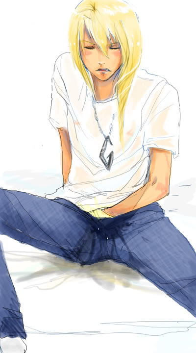 blonde_hair blue_pants blush blushing bottomwear closed_eyes clothed embarrassed gyakuten_saiban hand_in_pants klavier_gavin lips long_hair long_hair_male male male_focus male_only omorashi pants peeing peeing_self peeing_through_clothing piss sitting sitting_pee solo solo_male t-shirt tagme topwear urinating_male urine urine_pool wetting white_background