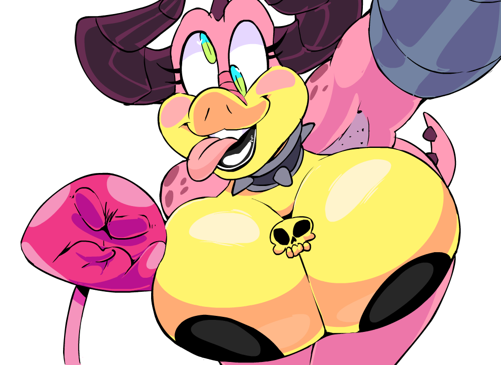 bent_over big_areola big_nipples black_nipples cross-eyed dark_nipples dragon huge_areolae huge_breasts huge_nipples patty_(vimhomeless) silly_face tongue_out topless vimhomeless