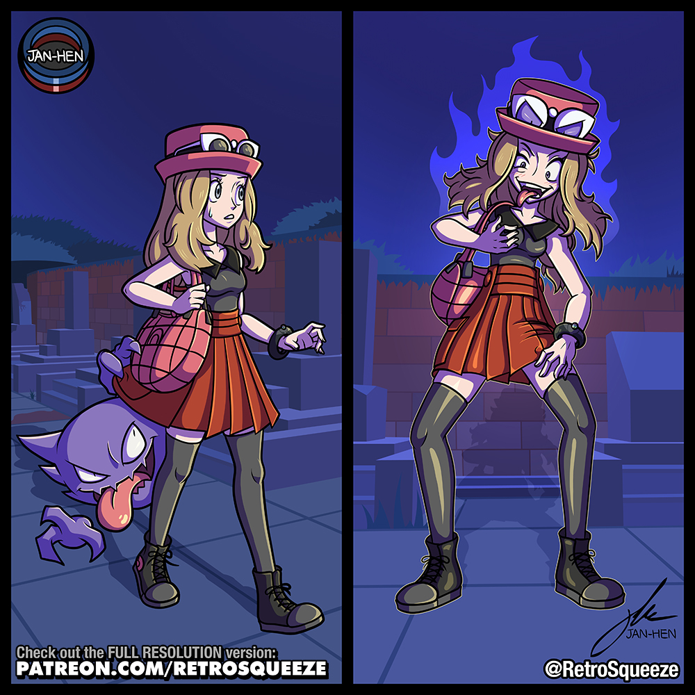 crazy_eyes crazy_hair crazy_smile evil_eyes evil_grin evil_smile feral ghost ghost_type grabbing_own_breast graveyard grope haunter jan-hen pleated_skirt pokemon pokemon_(species) pokemon_trainer pokemon_xy pokephilia possession retrosqueeze serena_(pokemon) sneakers thigh_high_socks thigh_high_stockings thigh_highs tongue tongue_out