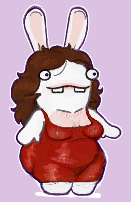 bajaboobey brown_hair chubby plump rabbid raving_rabbids red_dress shortstack