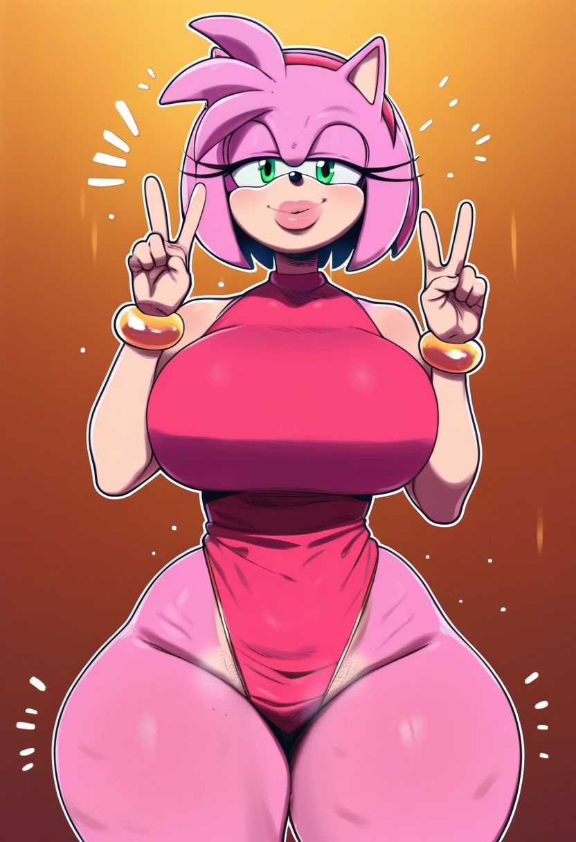 ai generated, amy rose, anthro, anthro only, ass, big ass, big lips, breasts, d-art style, female, furry, furry only, huge breasts, repartz, sega, sonic (series), sonic team, sonic the hedgehog (archie), sonic the hedgehog (comics), sonic the hedgehog (idw), sonic the hedgehog (series), thick thighs