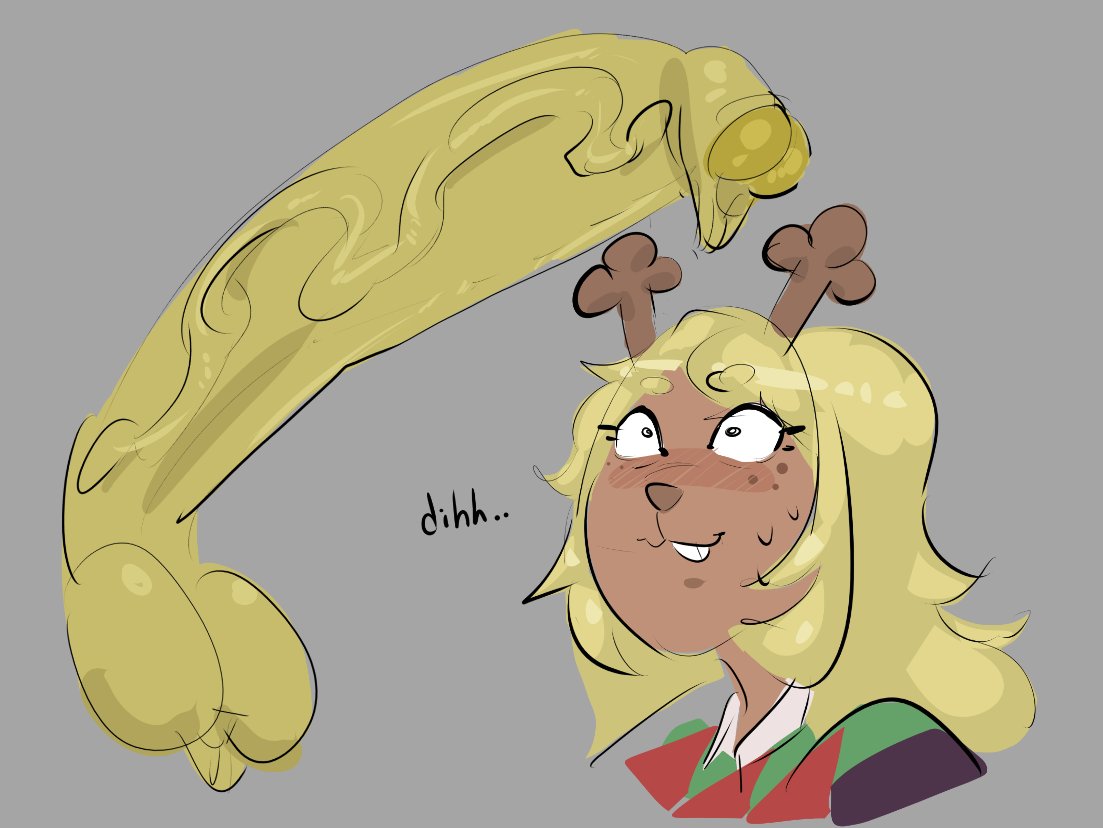 2025, antlers, big cock, big penis, blonde female, blonde hair, blonde-haired female, blush, blush lines, blushing female, deer, deer girl, deltarune, female, furry, furry female, greaseyhair, huge cock, kris (deltarune), large cock, large penis, long cock, long penis, looking at penis, looking up, noelle holiday, penis, penis awe, penis in front of face, text, twitter link, uncensored, uncircumcised, undertale (series), vein, veins, veiny, veiny penis, yellow body, yellow penis