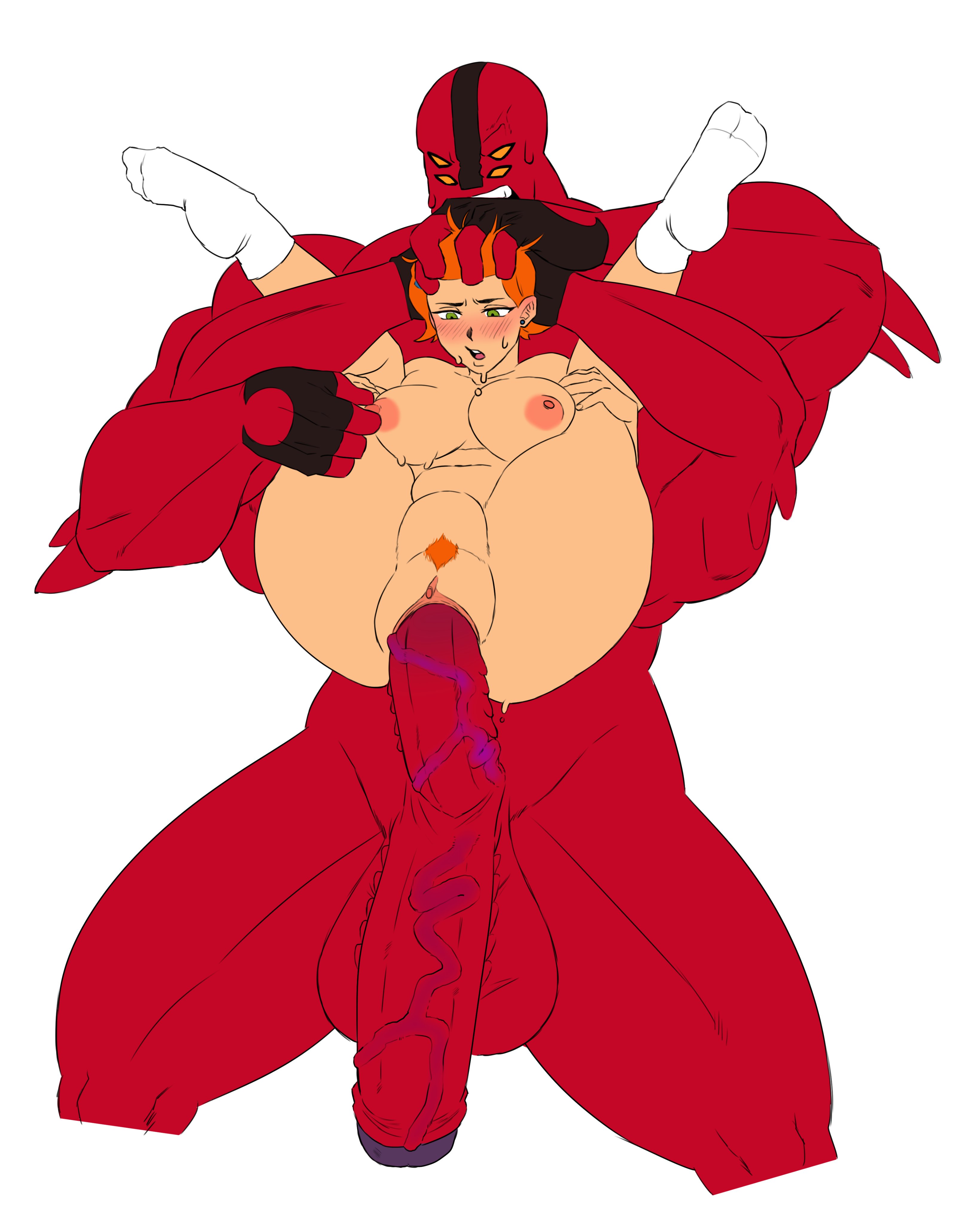 areolae, ben 10, ben 10 (classic), big breasts, breasts, cartoon network, double penis, female pubic hair, four arms, four arms (ben 10), fourarms, full nelson, gwen tennyson, gwen tennyson (classic), incest, large breasts, male/female, nipples, orange hair, penis in pussy, pochoclogigi, pussy, simple background, sweat, vagina, vaginal penetration, vaginal sex, veiny penis, white background