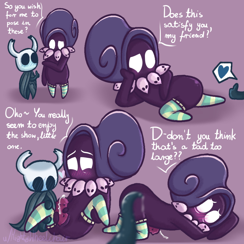 2020, 2boys, 2d, anthro, ass, bent over, black body, bluesky link, blush, bodily fluids, caressing thigh, cock, cum, dick, english text, heart, heart symbol, hollow knight, male, masturbation, mightywheelchair, multiple images, necklace, nervous, nervous expression, penis, plain background, posing, skull necklace, snail, snail shaman, socks, spiky cock, stroking penis, team cherry, tentacle, tentacle penis, text, the knight (hollow knight), thighhighs, thumbs up