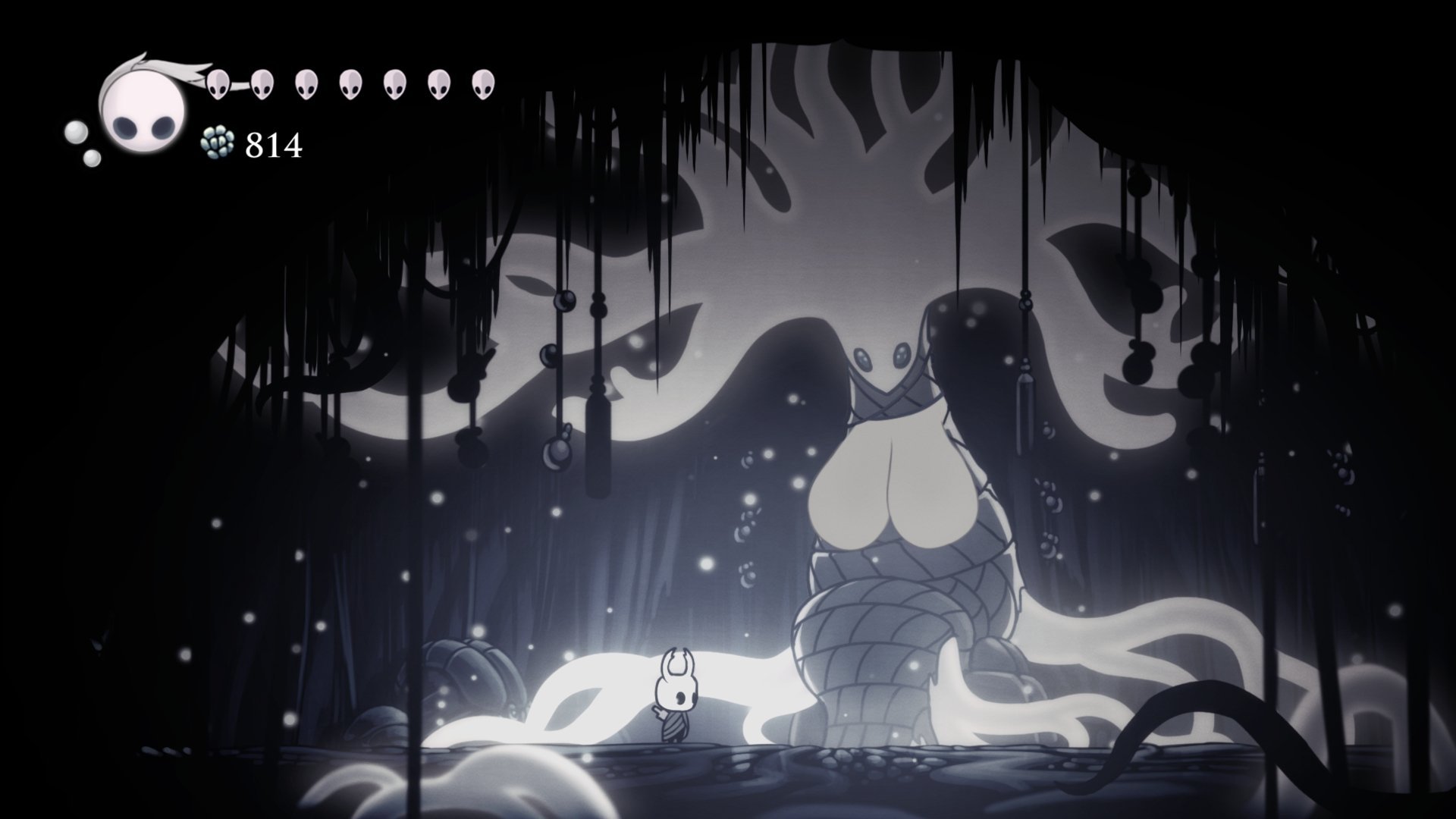 1girls, 2025, ambiguous gender, blue eyes, breasts, breasts out, female, gameplay mechanics, hi res, hollow knight, kath hawkins, plant, roots, the knight (hollow knight), tree, white body, white lady (hollow knight)