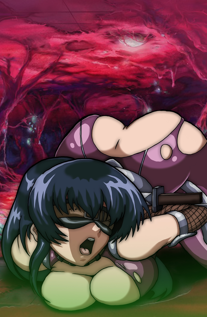 1girls, asagi igawa, ass, ass focus, ass up, black hair, blindfold, blindfolded, breasts, female, female focus, female only, gmeen, imminent sex, ripped clothing, taimanin (series), taimanin asagi, top-down bottom-up