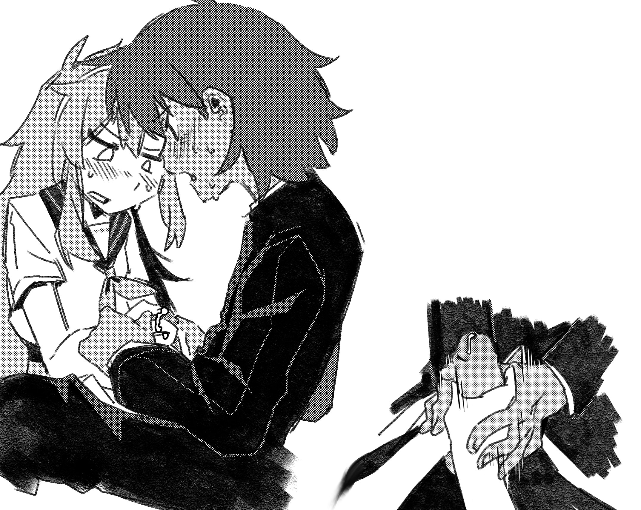 aubrey (omori), guided handjob, handjob, huasuan69416, kel (omori), omori, precum, two panel image